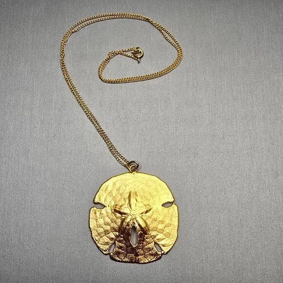 VTG 12K GF Sand Dollar Pendant Necklace 18" Natural Shell 1970s USA - Picture 10 of 11